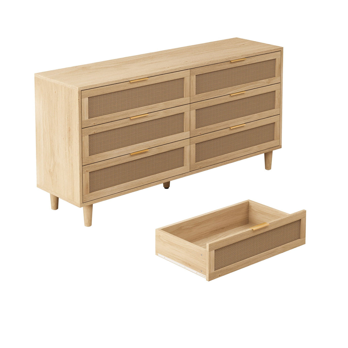 6 Drawer Storage Cabinet with Modern Rattan Drawers - Light Brown, Black, or White