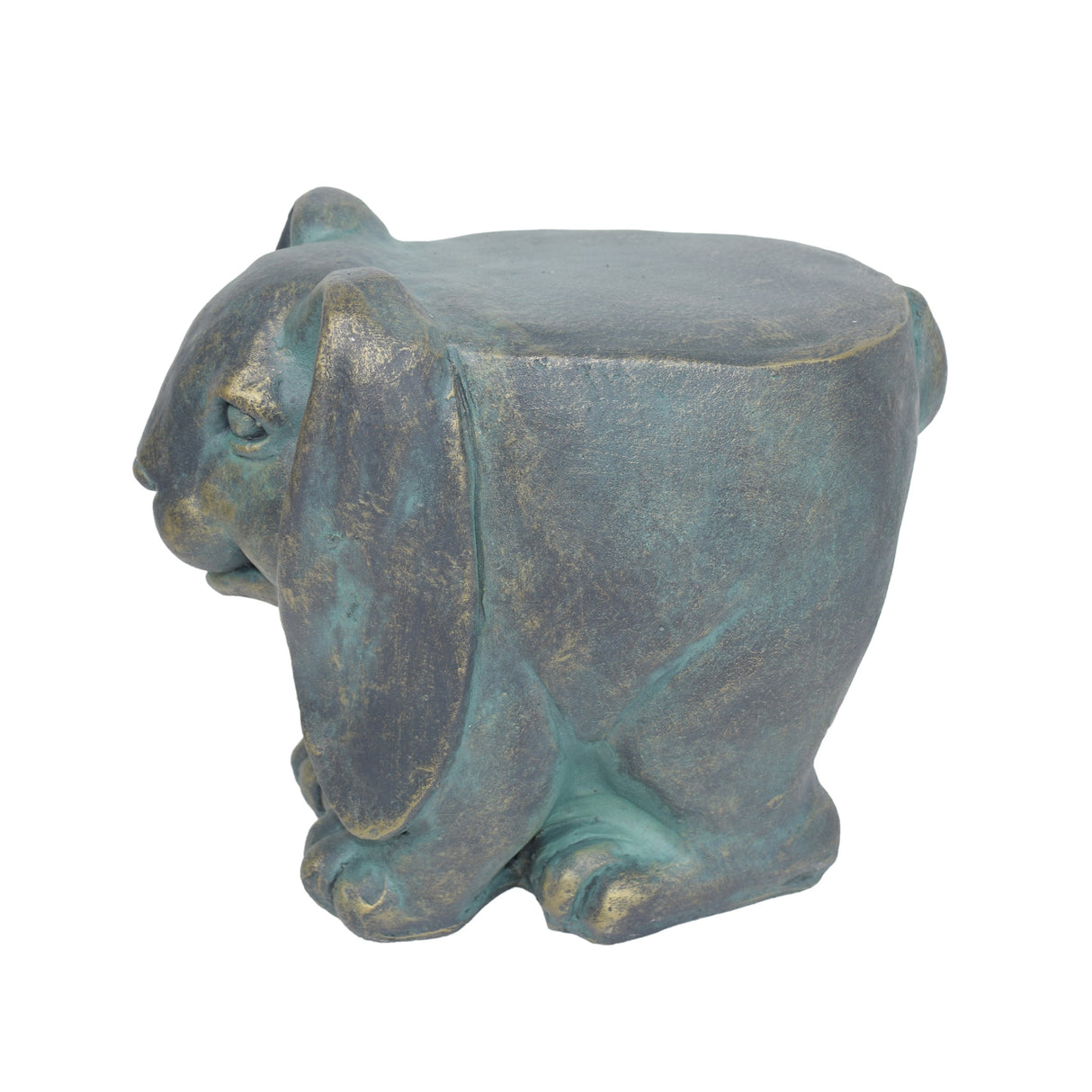 13inch High Rabbit Garden Stool, Lightweight Concrete, Gold Patina Finish, No Assembly Required