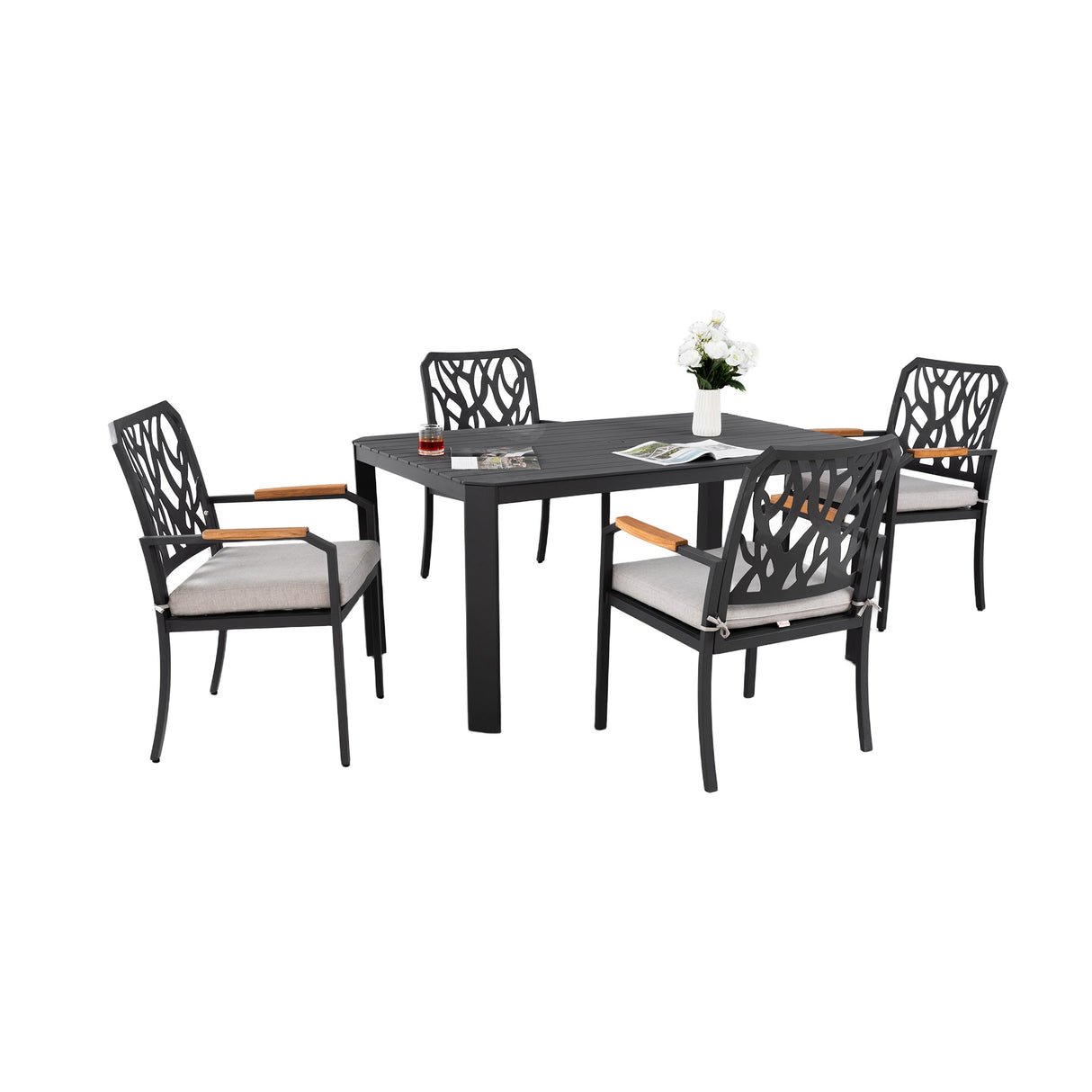 5PC Outdoor Patio Aluminum Dining Set with Cushions - Bourbon Brown