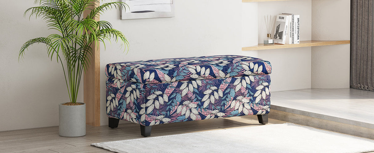 Luxury Storage Ottoman with Floral Patterned Fabric