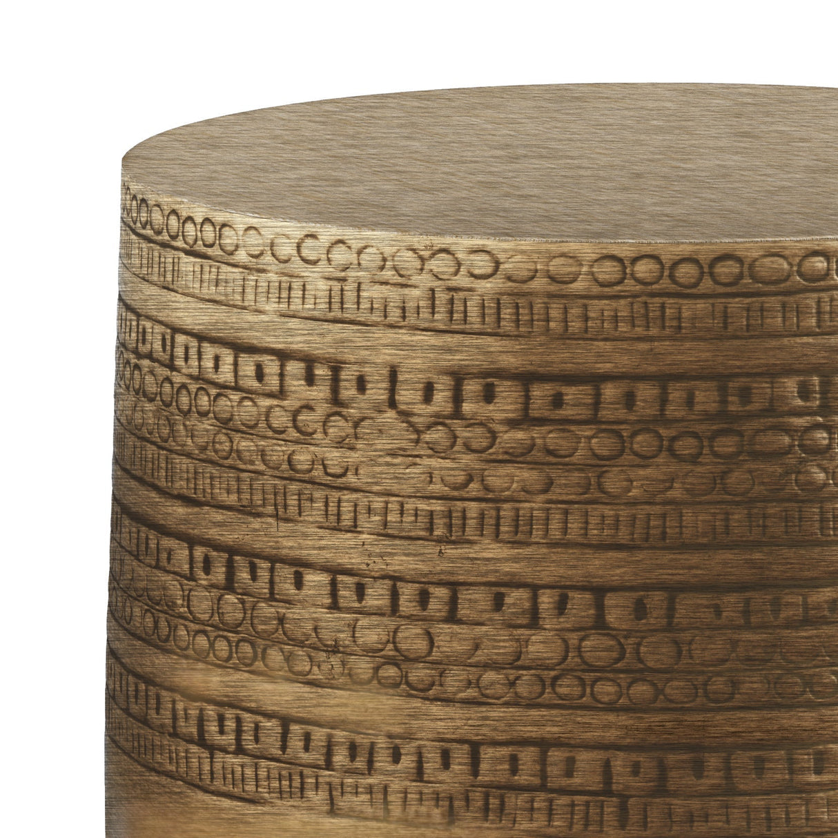 Johnsen 15 Inch Wide Tribal Pattern Metal Accent Table in Antique Gold