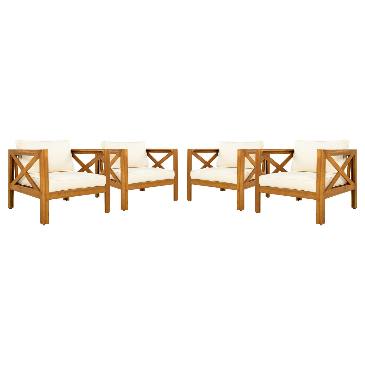 Outdoor Acacia Wood Club Wooden Armchair with Cushions (Set of 2)