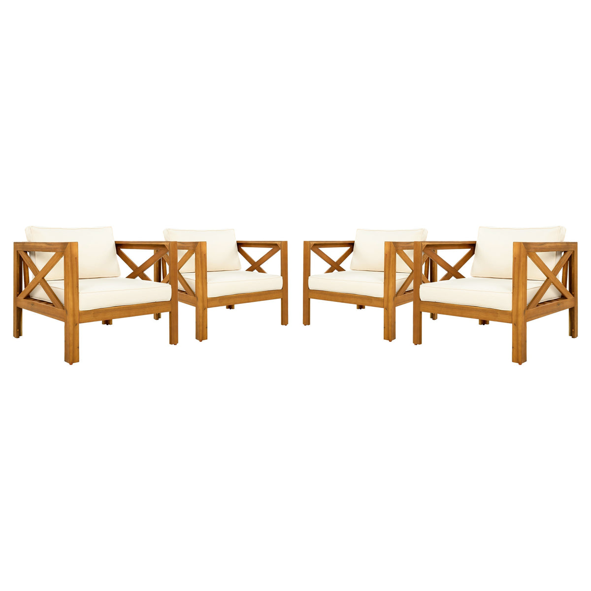 Outdoor Acacia Wood Club Wooden Armchair with Cushions (Set of 2)