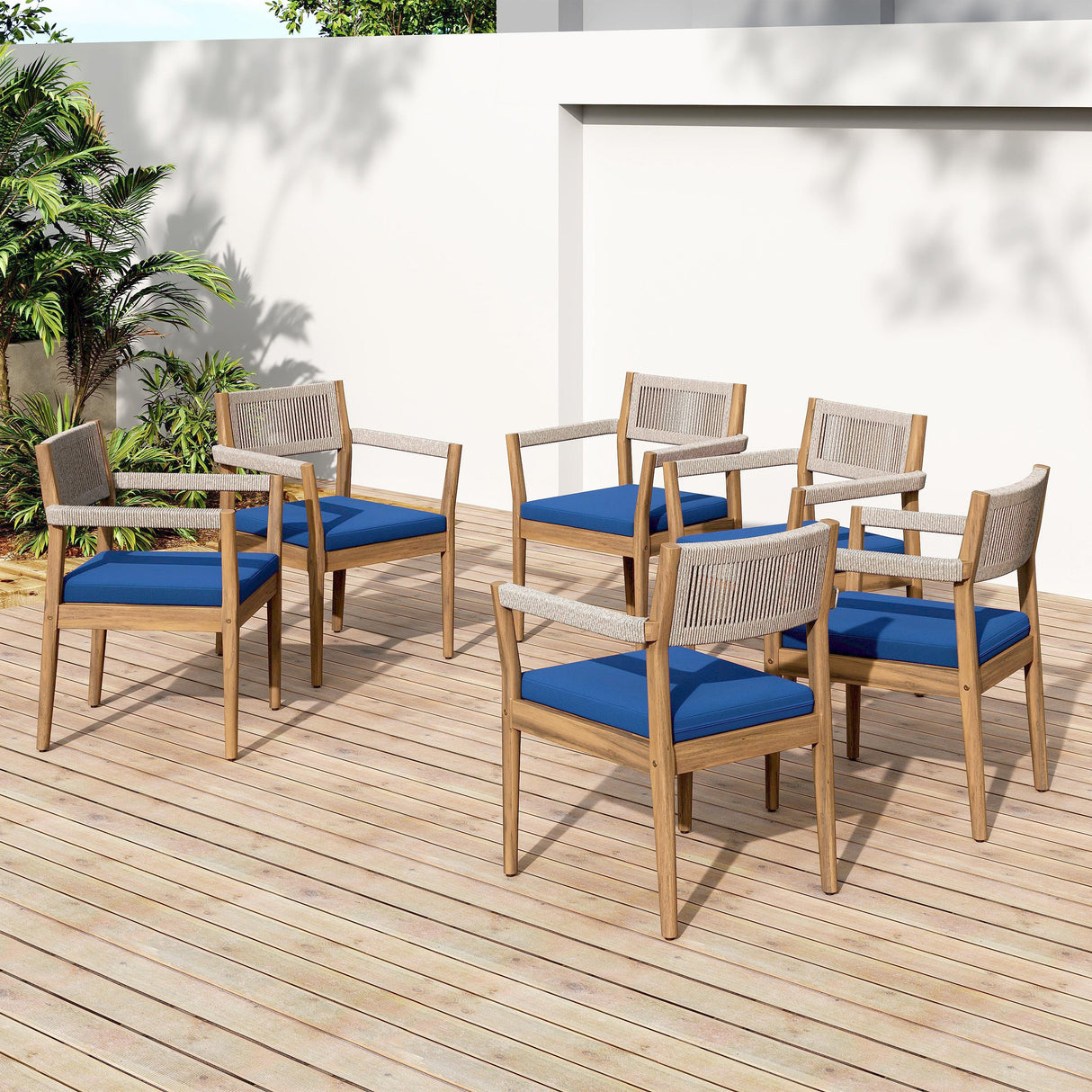 Braided Acacia Wood Outdoor Dining Chairs Set of 4