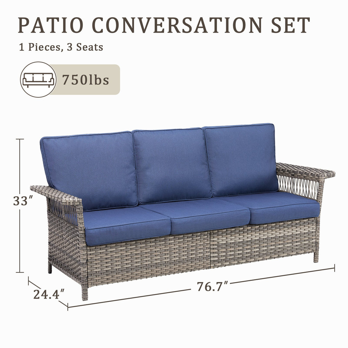76.7" Wide Outdoor Wicker Patio Sofa with Armrests
