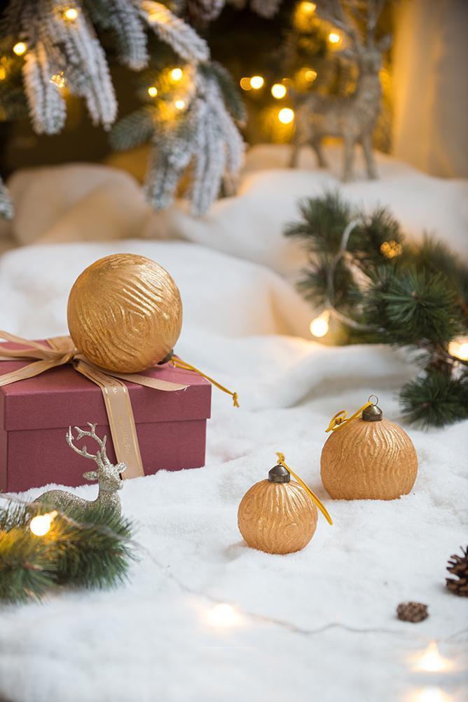 Gold Christmas Ball Ornaments, Set of 6