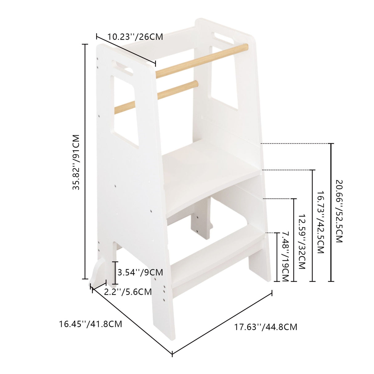 Standing Tower Child Kitchen Step Stool Toddler Montessori Stool Adjustable Height - White