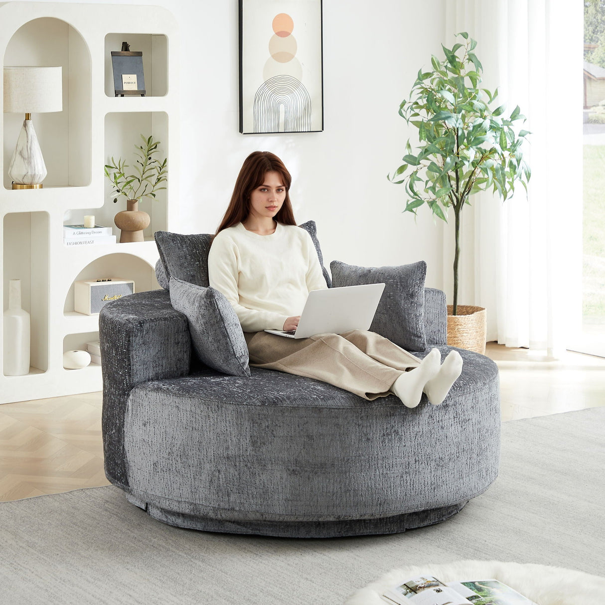 Swivel Chair With Rotating Base For Living Room