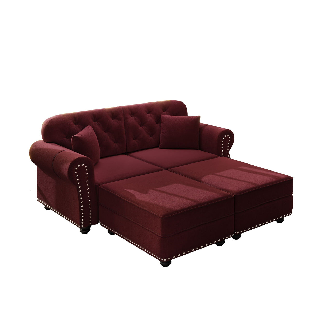 Upholstered Sofa Set With Nailhead Trim and Rolled Armrests, Includes Pillows
