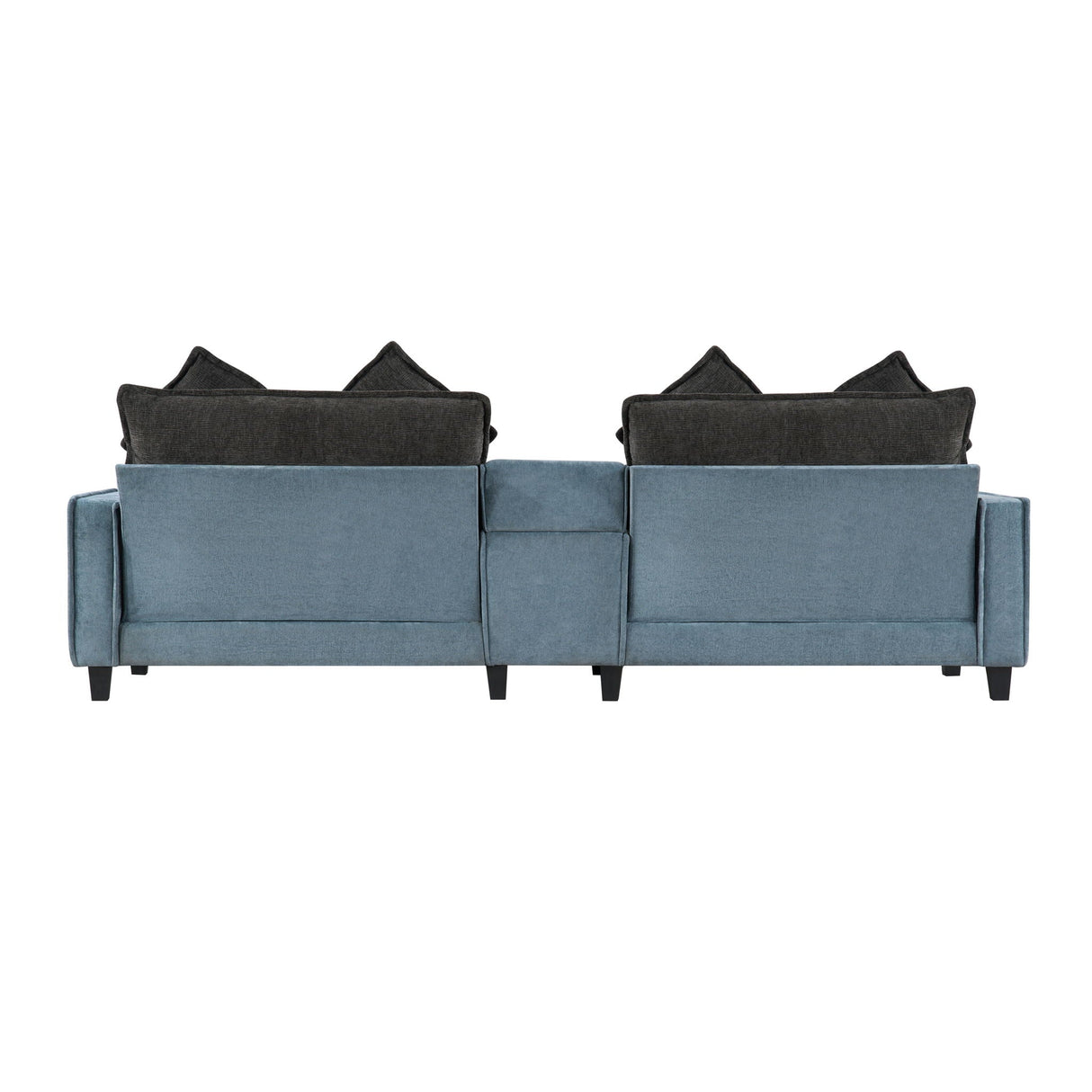 Sectional Sofa With Removable Ottomans, USB Ports, Cup Holders & Storage - Gray / Light Blue