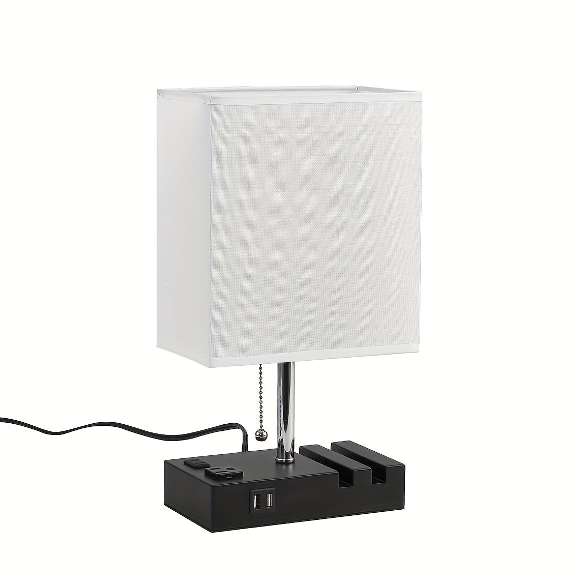 USB Table Lamp with AC Outlet – 3 Color Bedside Lamp with Fabric Shade & Bulb