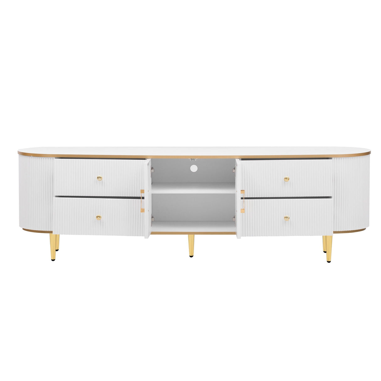 Modern TV Stand For TVs Up To 80", Entertainment Center With 4 Drawers And 1 Cabinet, Wood TV Console Table With And Handles For Living Room - White