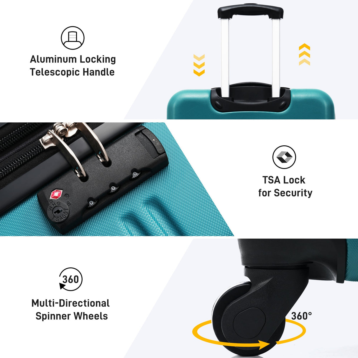 Hardshell Luggage Sets 3 Pcs Spinner Suitcase with TSA Lock
