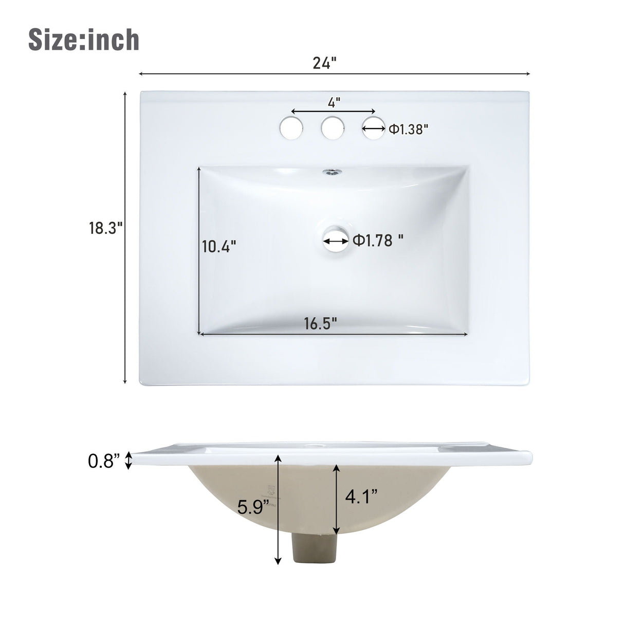 Bathroom Vanity With Integrated Undermount Ceramic Sink, 2 Doors And 1 Drawer, Soft Close Hinges