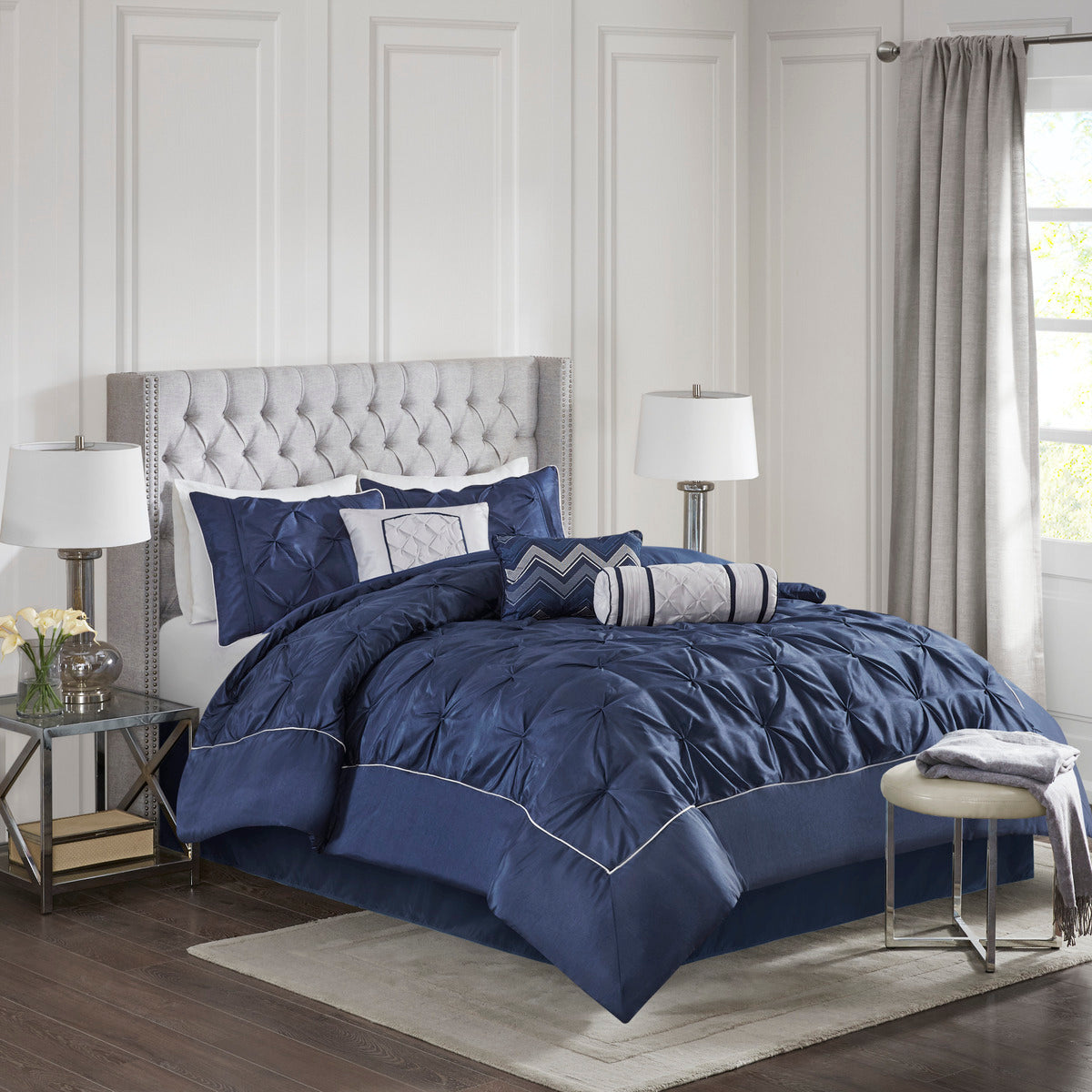 7 Piece Tufted Comforter Set Navy King