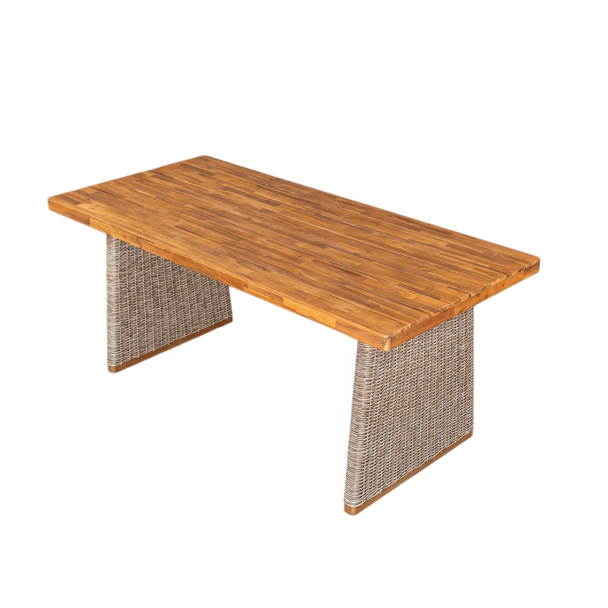 Outdoor 6 Pieces Acacia Wood Dining Set with Handwoven Rattan Legs, Brown Wicker