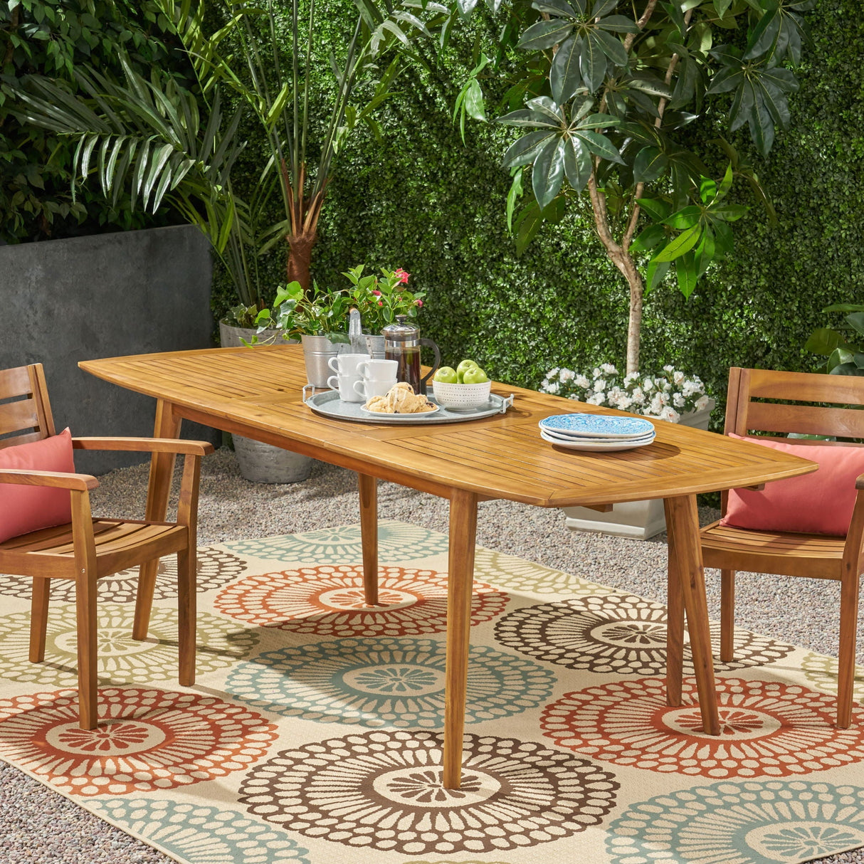Placidity Outdoor Expandable Dining Table With Slatted Tabletop And Tapered Legs