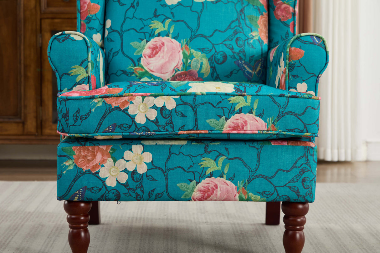 Modern Accent Chair with Retro Wood Legs - Floral