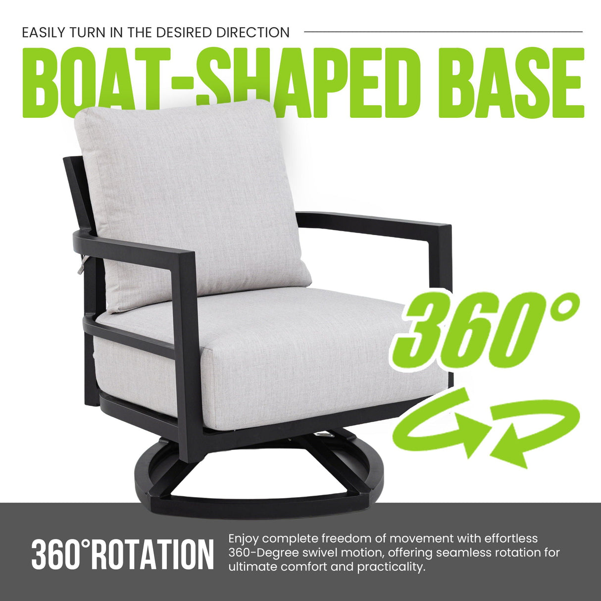 Outdoor Swivel Lounge Chair With Sunbrella Cushion, Weather Resistant - Ember Black