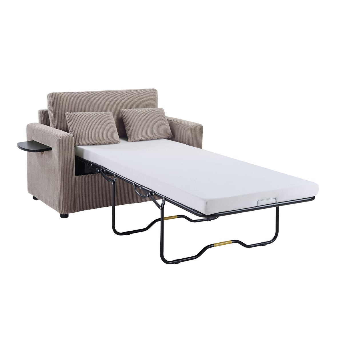 Sleeper Sofa With Foldable Mattress, USB Ports, Side Table & Storage Pocket