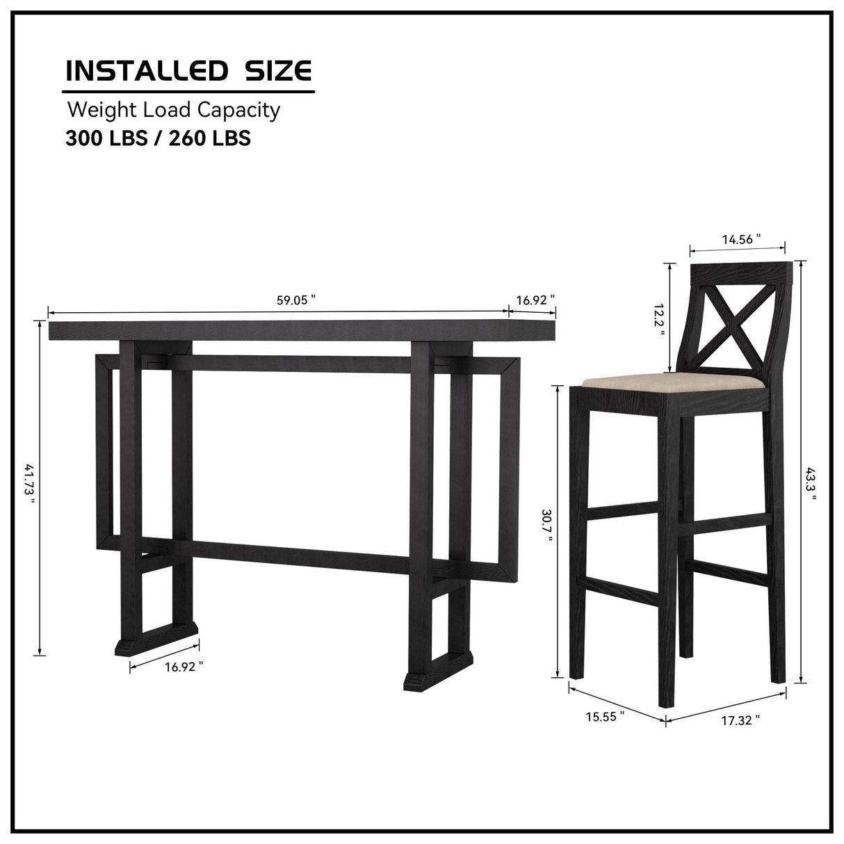 Bar Chair Counter Height Stool with Backrest Black Set of 2