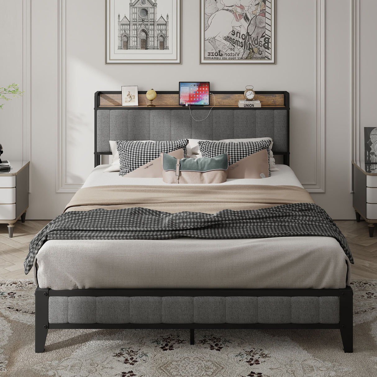 Dark-Gray-Queen-Metal-Platform-Bed-with-Charging-Ports-and-Upholstered-Headboard-Headboards