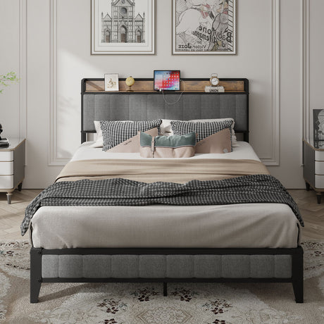 Dark-Gray-Queen-Metal-Platform-Bed-with-Charging-Ports-and-Upholstered-Headboard-Headboards