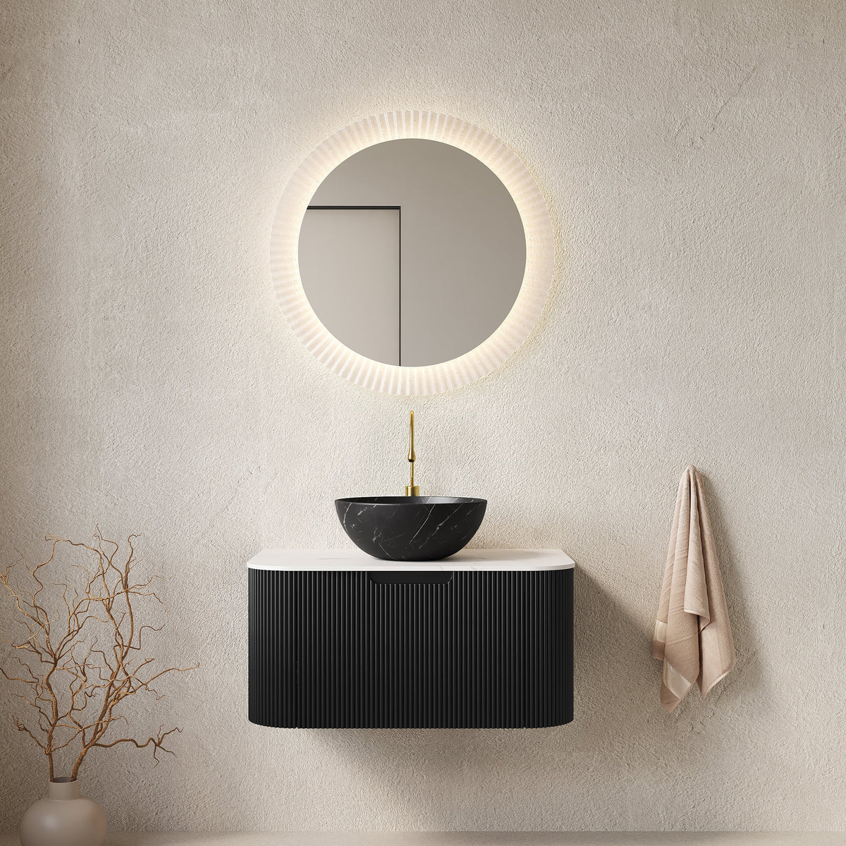 DINA 30" Bathroom Vanity & Sink with Floating Curved Edges