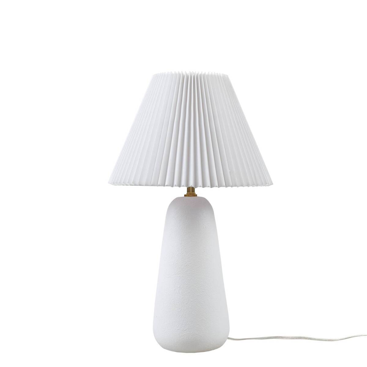 Textured Ceramic Table Lamp with Fluted Fabric Shade - White