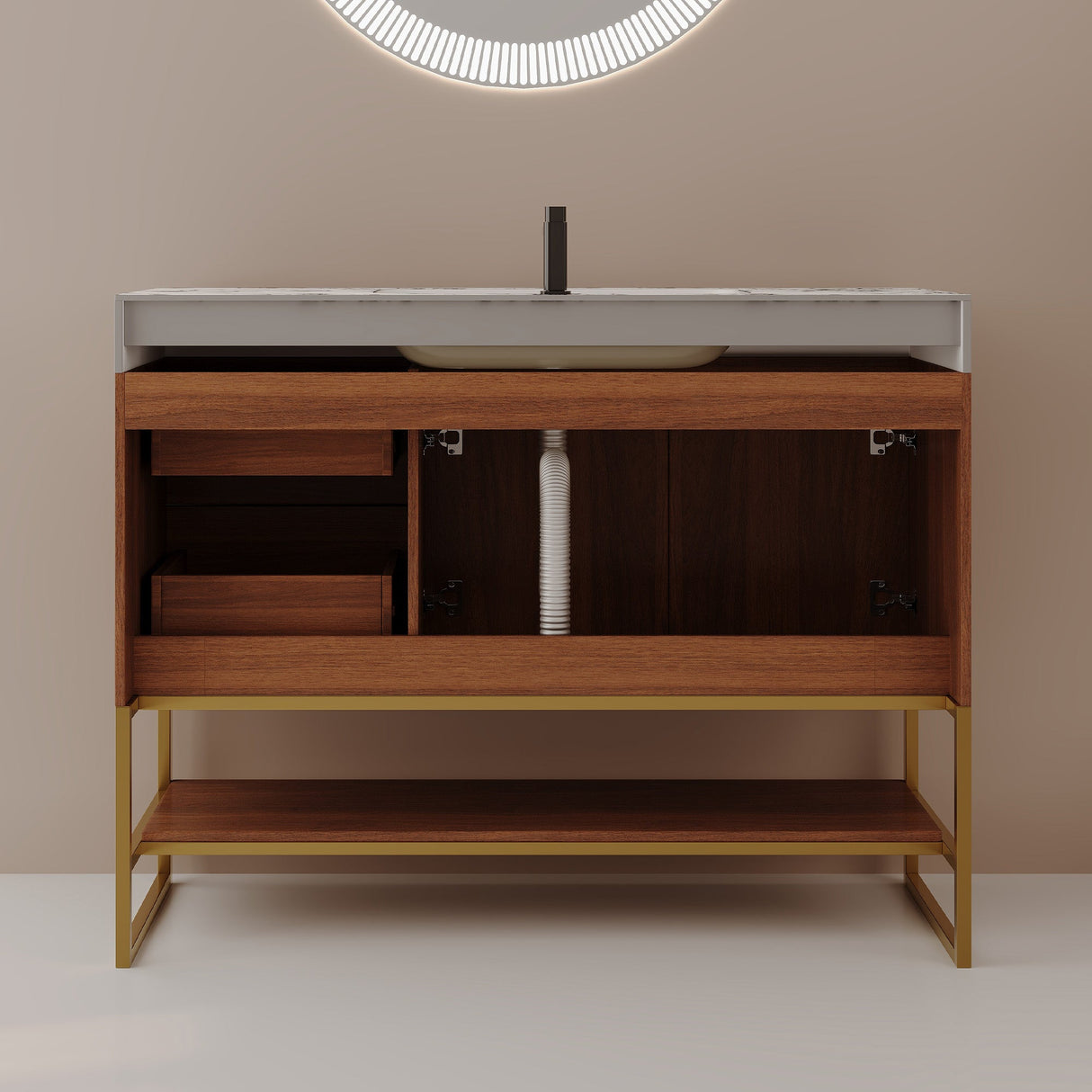 36" Modern Free-Standing Bathroom Vanity with Seamless Ceramic Sink