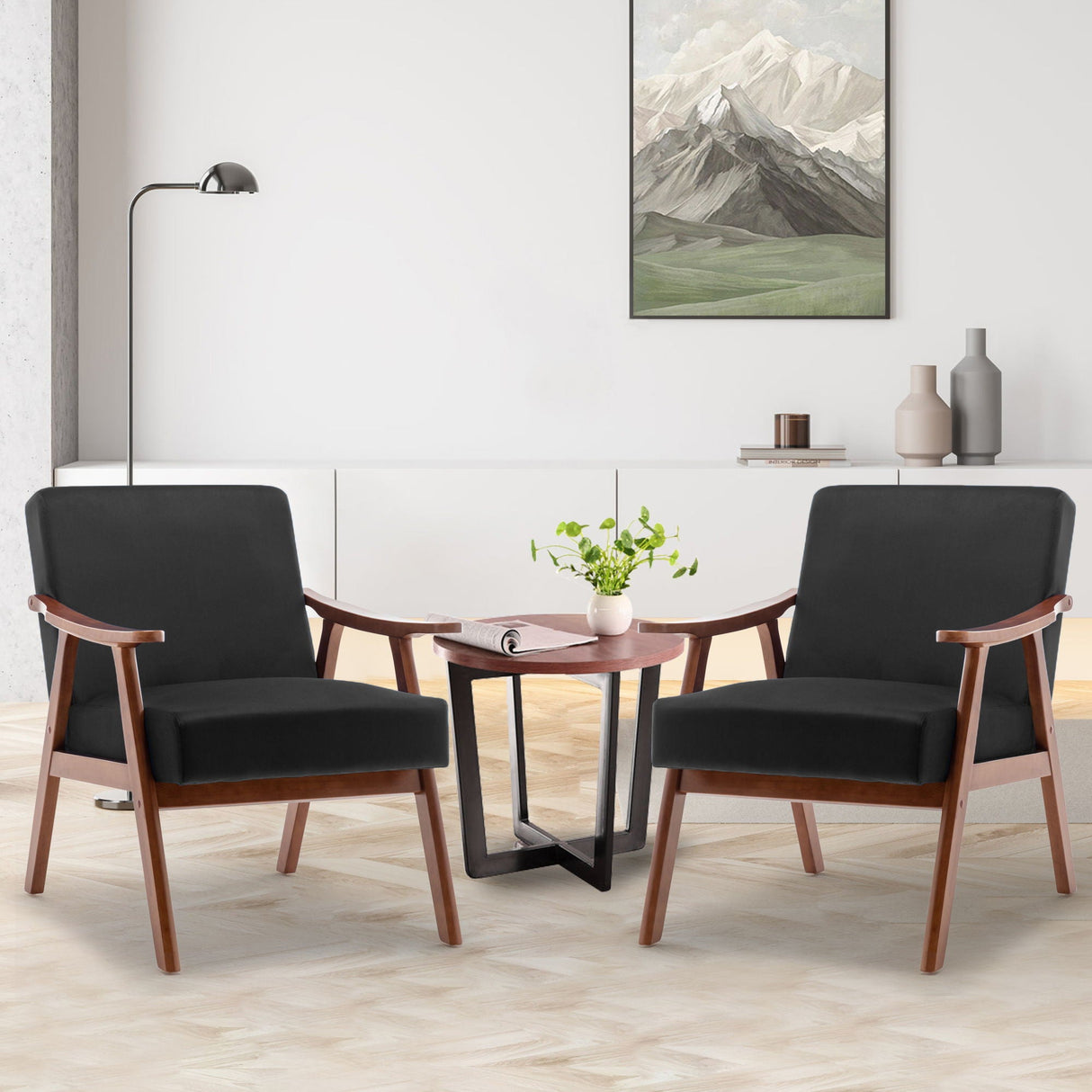 Mid Century Modern Accent Chair With Solid Wood Frame And Extra Thick Backrest
