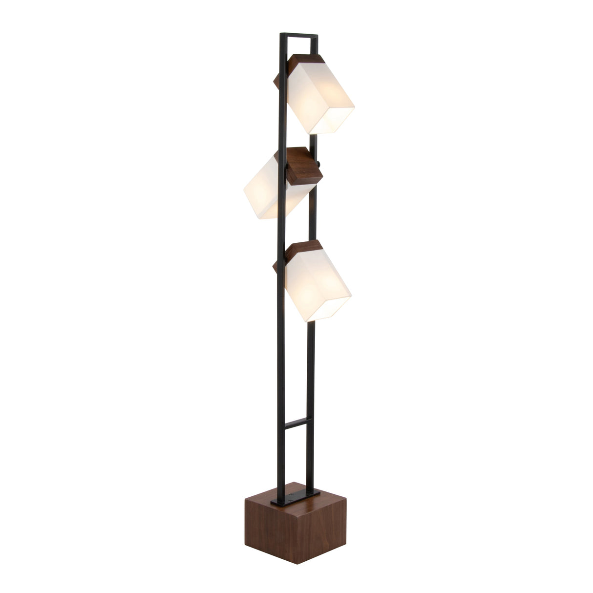 Bento 67.5' Contemporary Metal Floor Lamp in Black Metal and Walnut Wood with White Shade