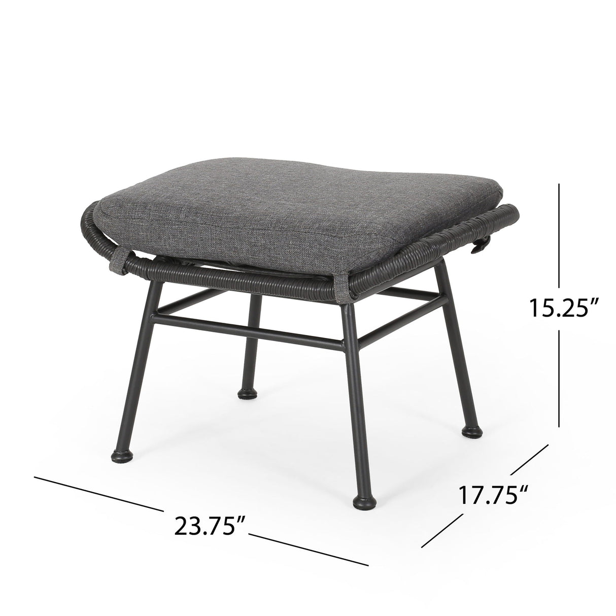Outdoor Modern Boho Wicker Ottoman With Cushions (Set of 2)