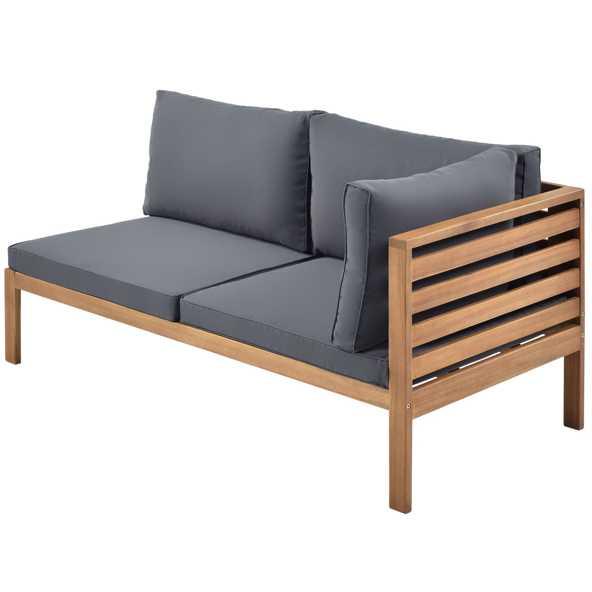 GO Wood Structure Outdoor Sofa Set with Gray Cushions