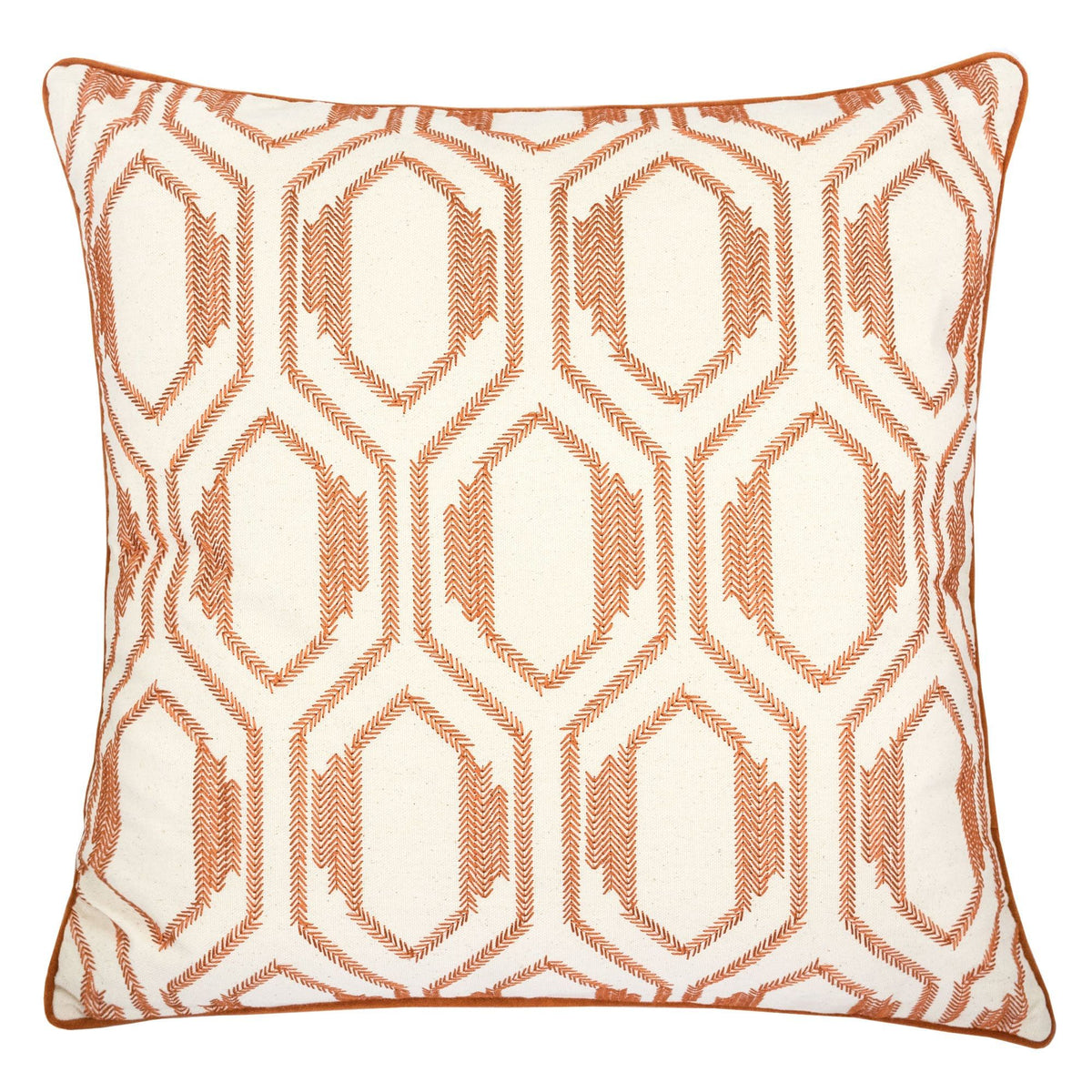 Geometric Embroidered Throw Pillow - Rust