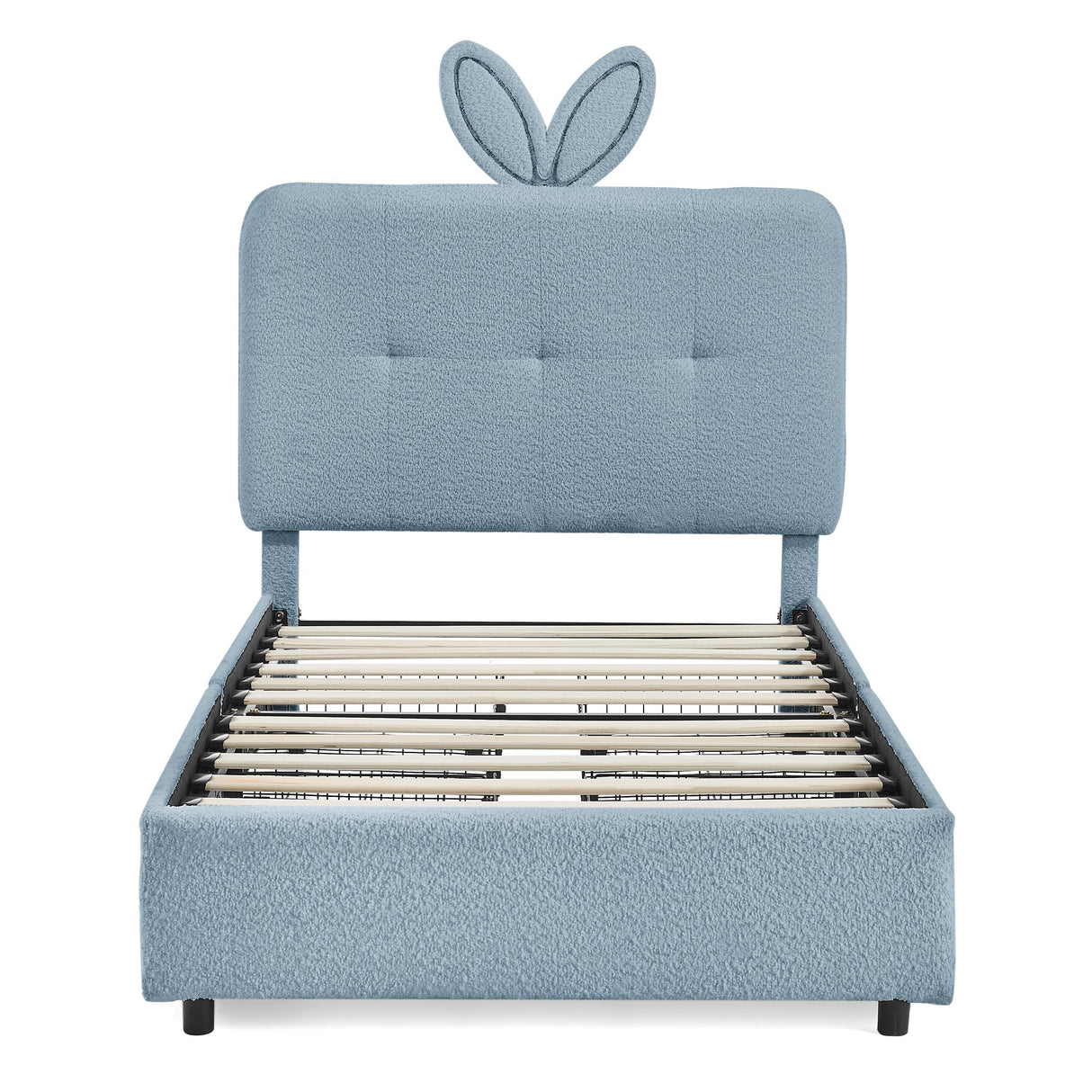 Twin Size Kids Upholstered Bed with Oversized Rabbit Ear Headboard, LED Light & 4 Storage Drawers, Boucle Fabric (79.5''X40.75''X41'')