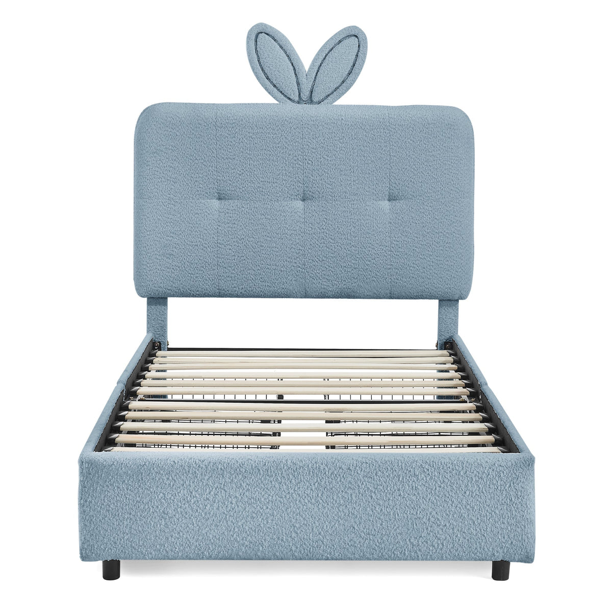 Twin Size Kids Upholstered Bed with Oversized Rabbit Ear Headboard, LED Light & 4 Storage Drawers, Boucle Fabric (79.5''X40.75''X41'')
