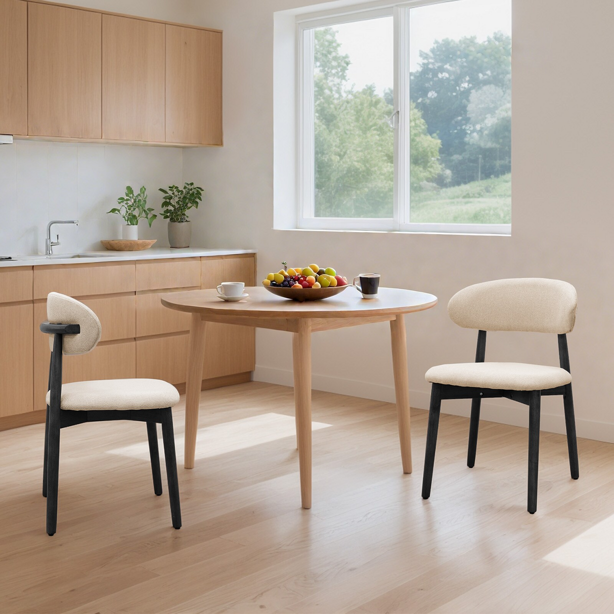 Beige Cotton-Linen Fabric Upholstered Dining Chair