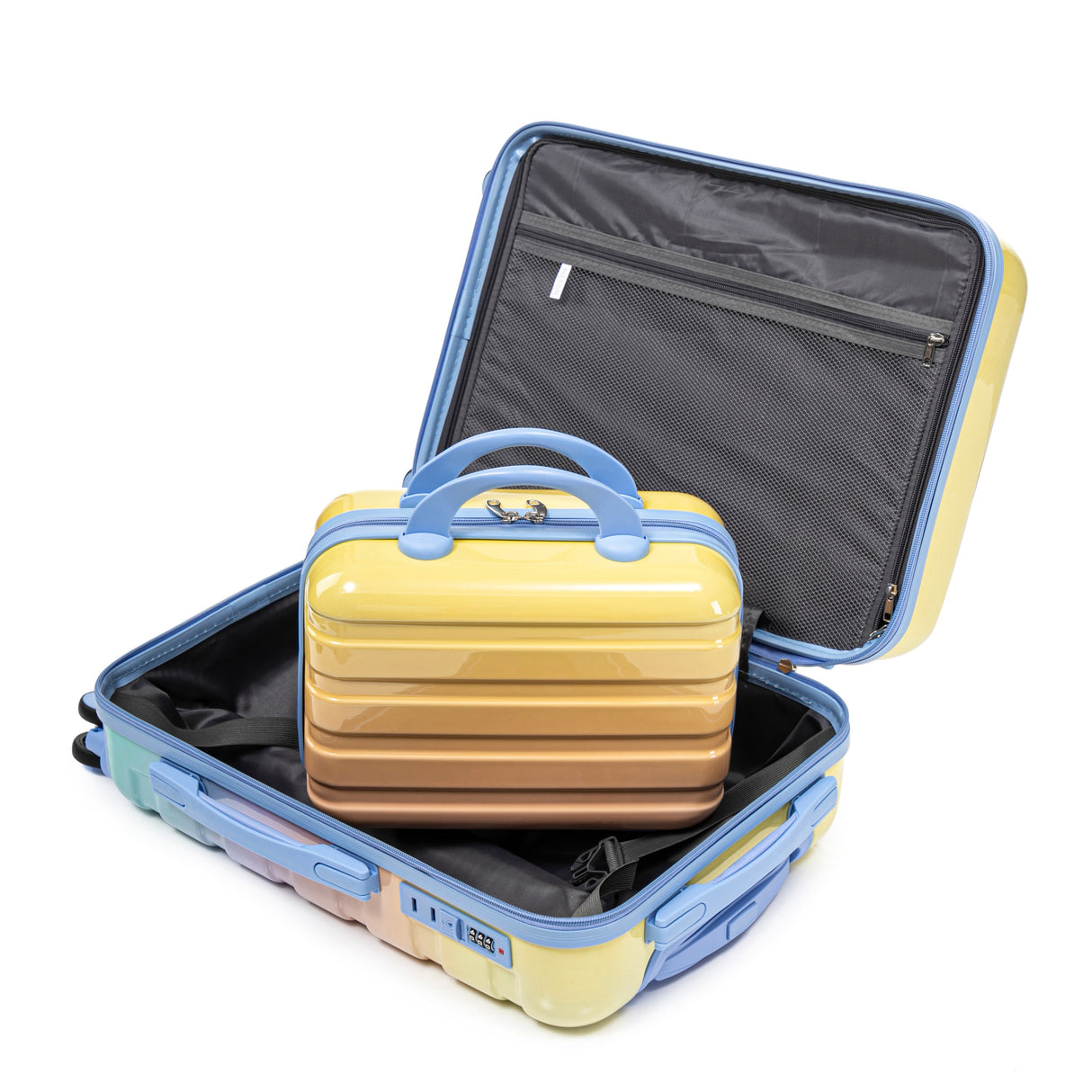 14'/20' 2-Piece PC Spinner Wheel Luggage Set in Gradient Blue and Yellow
