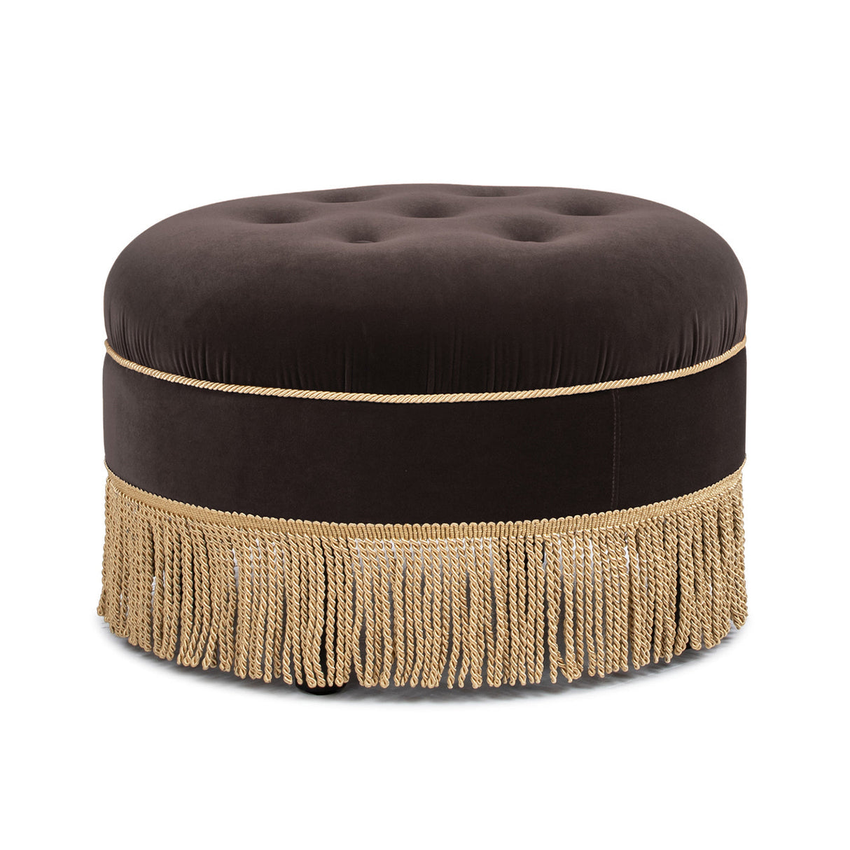 Yolanda 24" Round Upholstered Accent Ottoman Deep Brown Performance Velvet