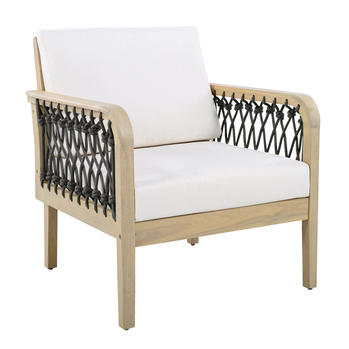 Outdoor Acacia Wood Club Chair with Handwoven Rope, Light Teak Finish