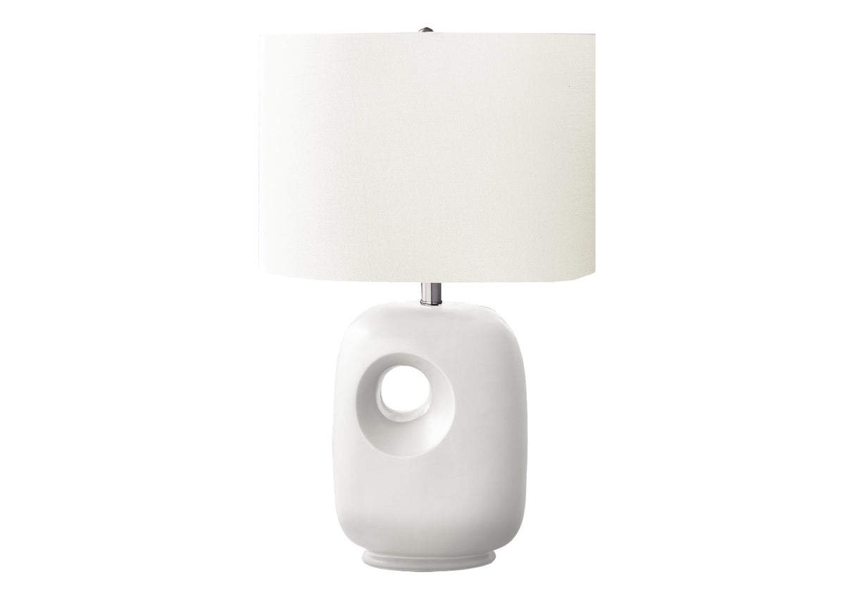 Contemporary 26"H White Ceramic Table Lamp with Ivory Shade
