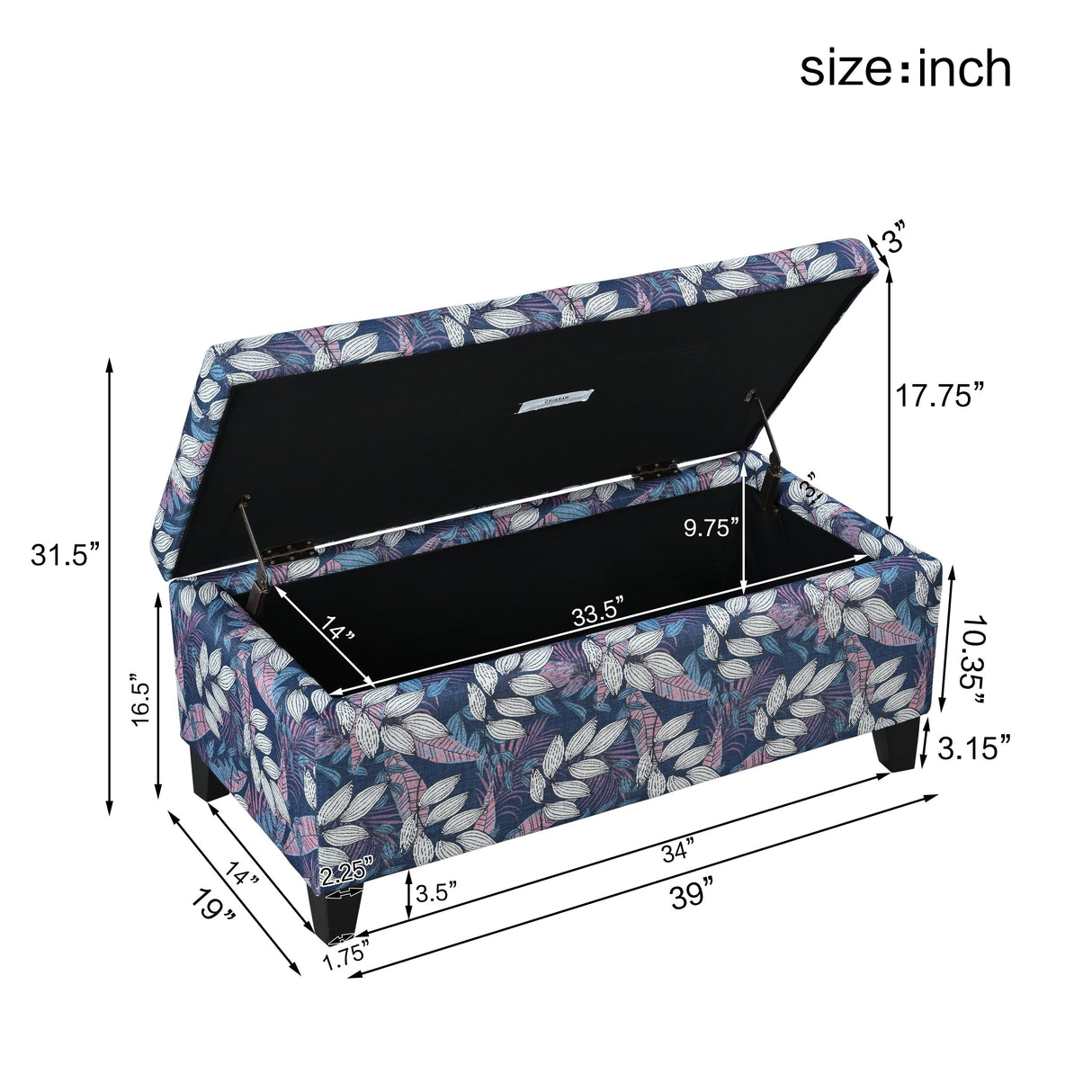 Luxury Storage Ottoman with Floral Patterned Fabric