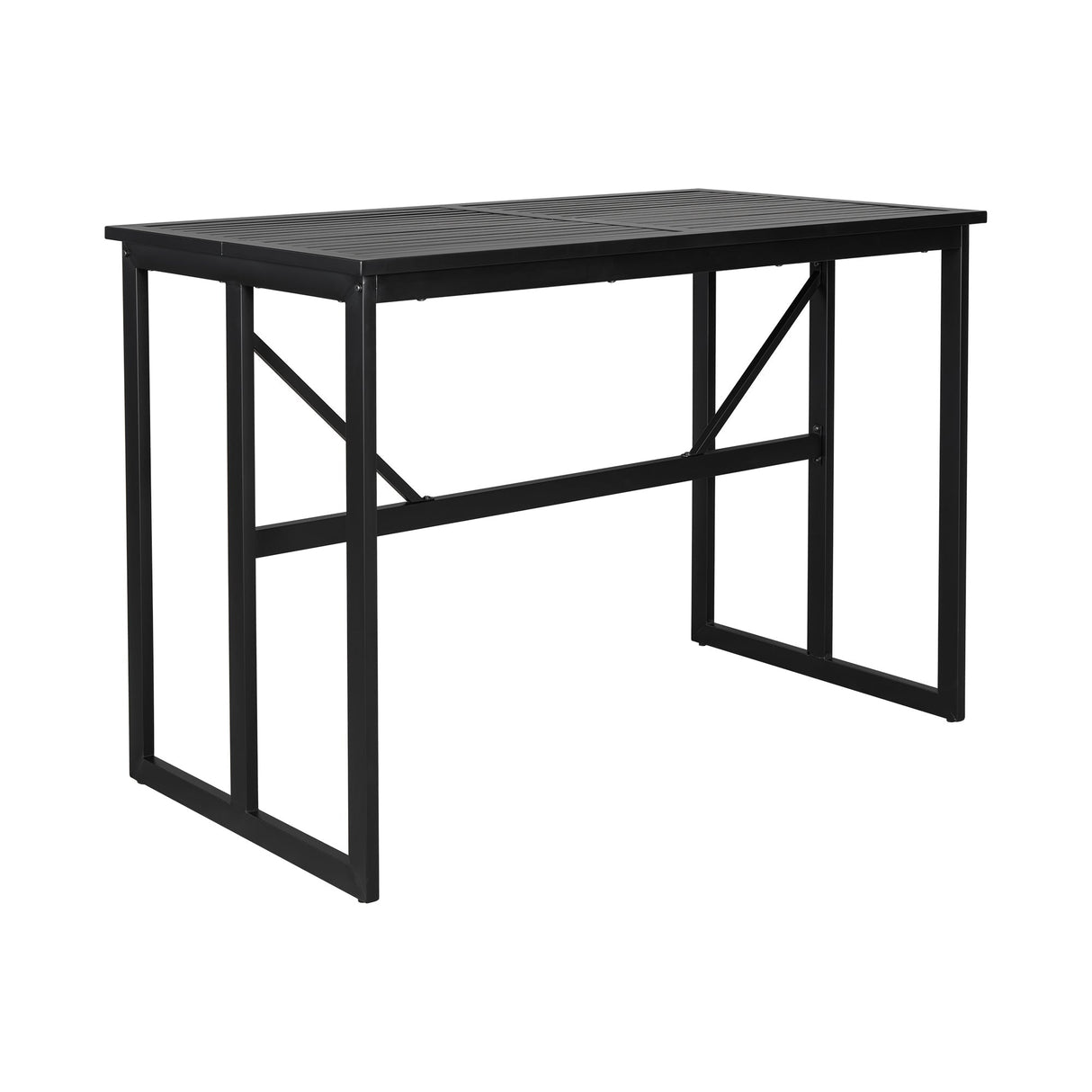 Iron Outdoor Dining Set with Acacia Wood Armrest