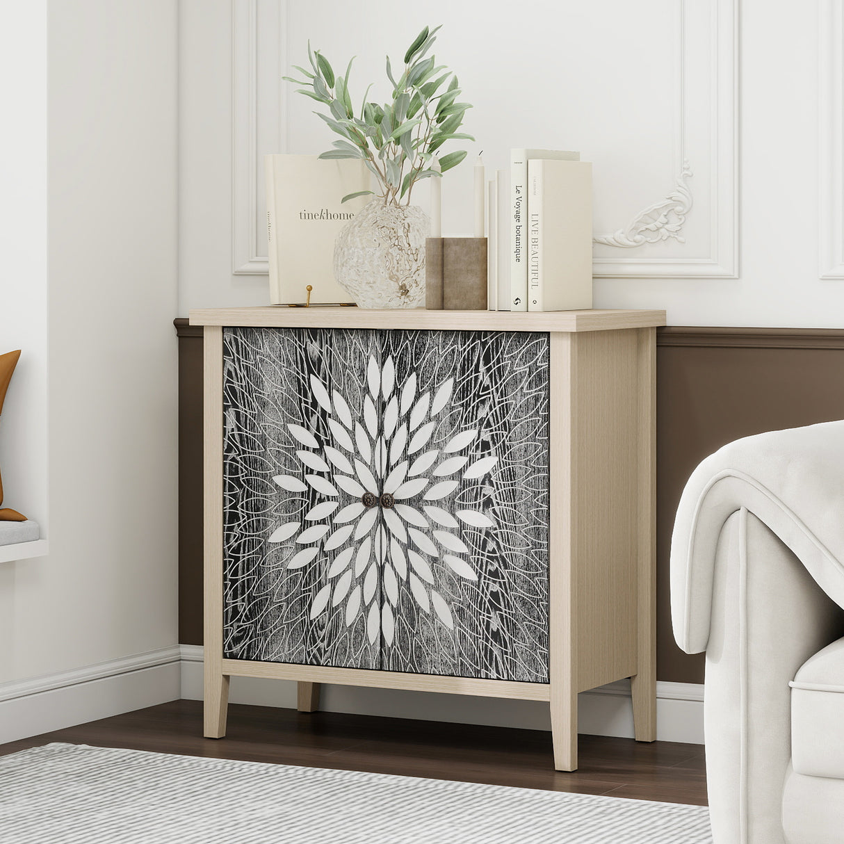 2-Door-Carved-Storage-Cabinet-with-Adjustable-Shelf-Grey-Cabinets-&-Storage