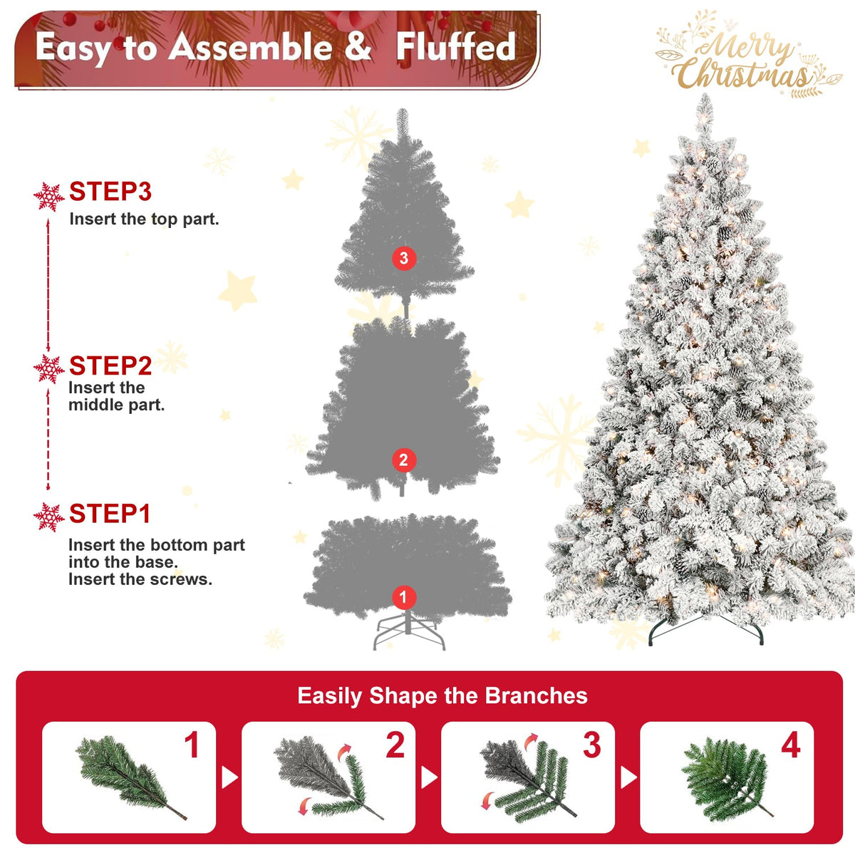 8FT Flocked Christmas Tree with 700 UL Lights
