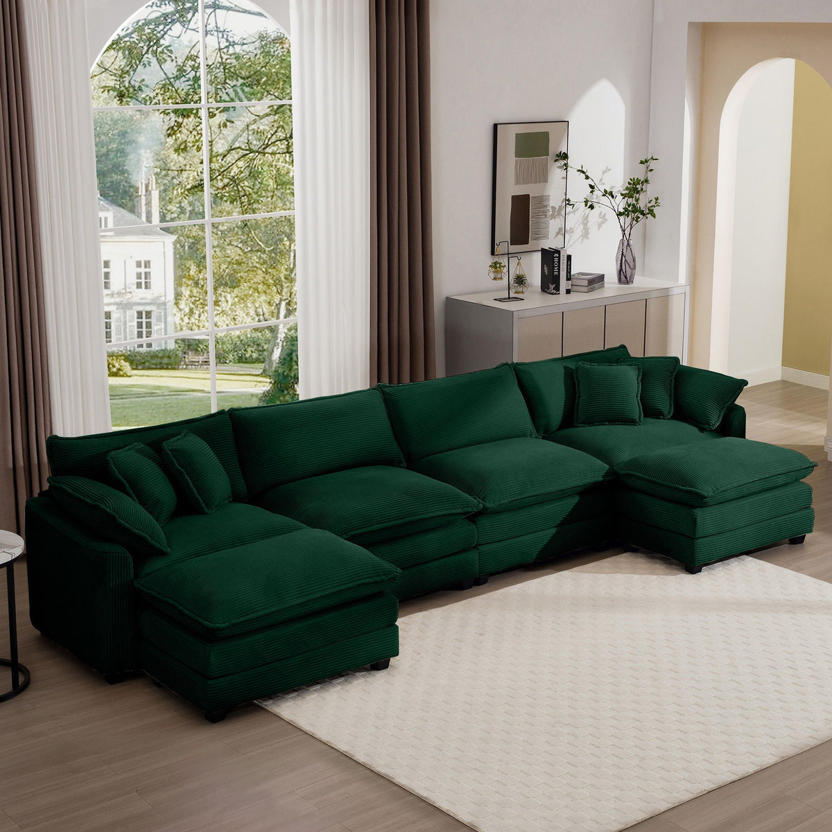 Modern Modular Cushion Sofa Set with Ottoman - Fabric, Multiple Colors