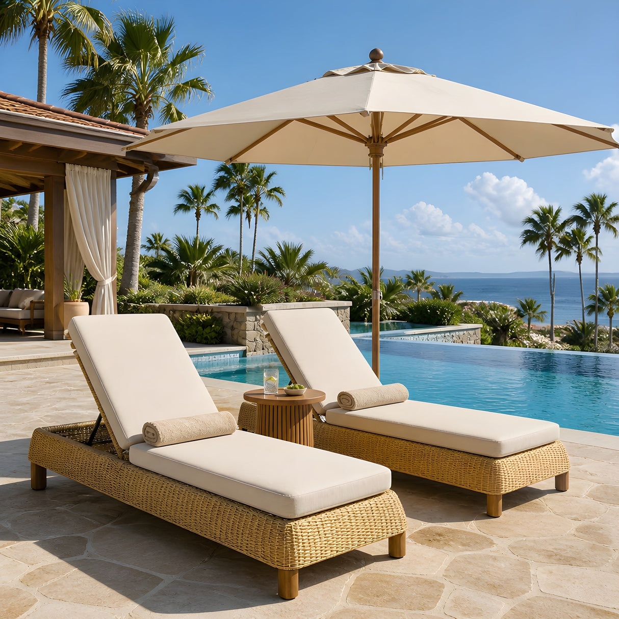 Adjustable Outdoor Wicker Chaise Lounge Chairs Set of 2