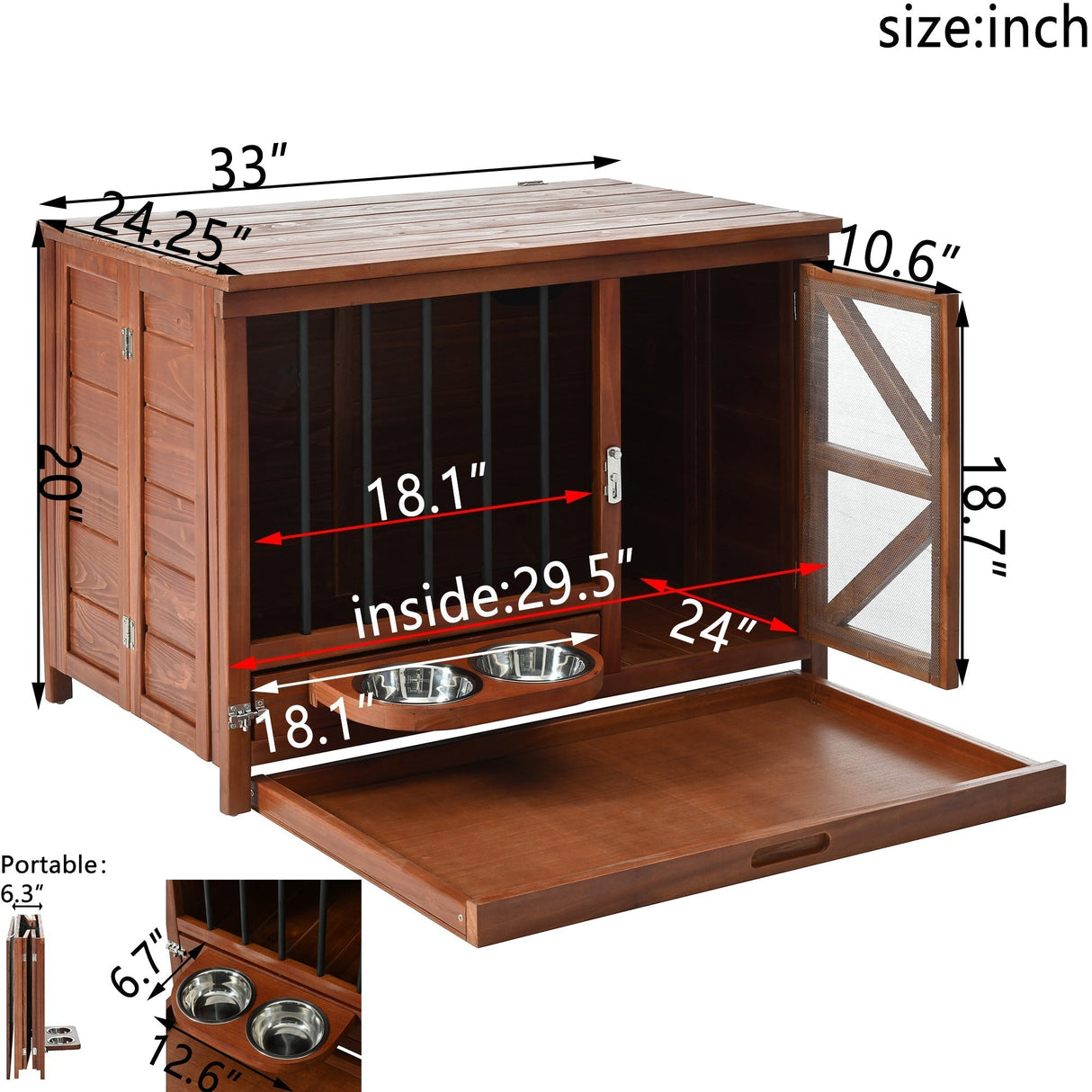 33" Solid Wood Dog Crate Furniture Foldable Indoor Kennel