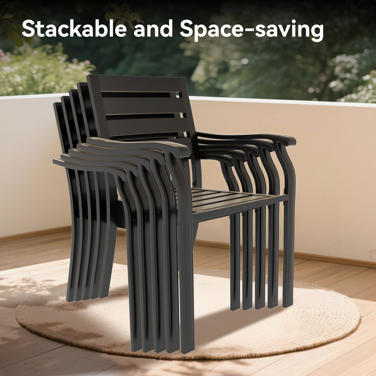 7 Pieces Outdoor Patio Dining Set with Stackable Metal Chairs - Black